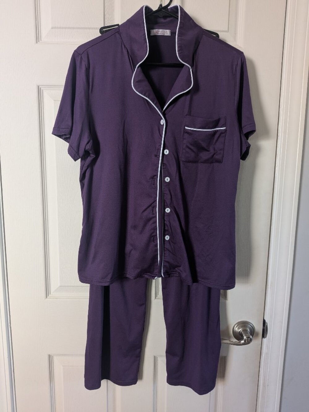 Avidlove M Purple Pajamas PJs Set - Short Sleeve Button Down Top + Long Pant